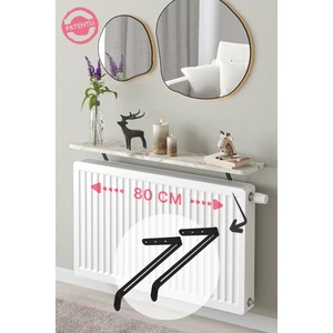 Riv Montajsız Petek Üstü Uçan Raf Dresuar Kalorifer Peteği Rafı Kitaplık 80X18 cm Efes Gri Mermer Oval Kesim