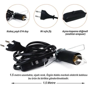 Tuz Lamba Kablosu 1.5 Metre Aç-Kapa Düğmeli Himalaya Tuz Lambası Kablo ve 7 Watt Ampul