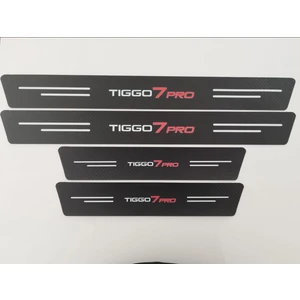 Modifiye Fabrikası Chery TİGGO7PRO Logolu Karbon Kapı Eşiği Koruyucu Suni Deri 4'lü Set