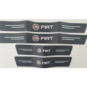 Modifiye Fabrikası Fiat Logolu Karbon Kapı Eşiği Koruyucu Suni Deri 4'lü Set
