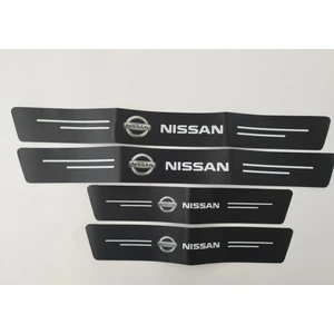 Modifiye Fabrikası Nissan Logolu Karbon Kapı Eşiği Koruyucu Suni Deri 4'lü Set
