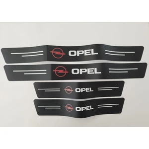 Modifiye Fabrikası Opel Logolu Karbon Kapı Eşiği Koruyucu Suni Deri 4'lü Set