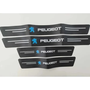 Modifiye Fabrikası Peugeot Logolu Karbon Kapı Eşiği Koruyucu Suni Deri 4'lü Set