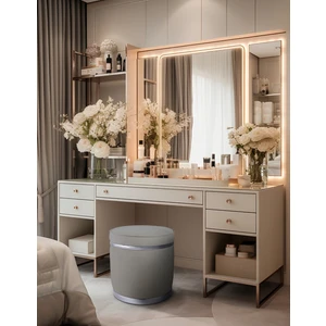 Gazzini Furniture Zerafet Silver Kaplama Luxery Puf Gri Babyface Kumaş Makyaj Koltuğu