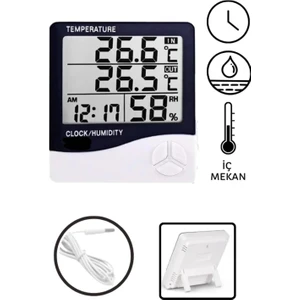4 ADET Htc-2 Masa Termometre Dijital Nem Ölçer Sıcaklık Isı Alarm + Pil