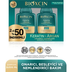 Keratin & Argan Onarıcı Şampuan 300 ml - Yıpranmış ve Hasar Görmüş Saçlar 2 Li Avantaj Set