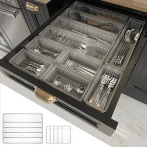 Meleni Home 10'lu Modüler Set Kaşıklık Çekmece Içi Düzenleyici Çatal Kaşık Bıçak Düzenleme Organizeri Şeffaf