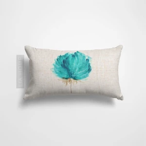 Turkuaz Renk Çiçek Desenli Çift Taraflı Dekoratif Kırlent Kılıfı 32 x 55 cm