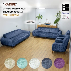 KADİFE 3+3+1+1 Petrolmavi Lastikli Kanepe Örtüsü | Lastikli Koltuk Örtüsü | koltuk kılıfı