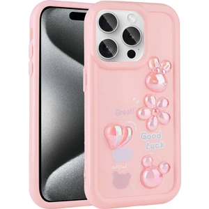 BLS Store iPhone 14 Pro Max - Uyumlu Kabartma Figürlü Parlak Bls Store Toys Silikon Kapak-Pembe