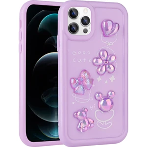 BLS Store iPhone 13 Pro Max - Uyumlu Kabartma Figürlü Parlak Bls Store Toys Silikon Kapak-Mor