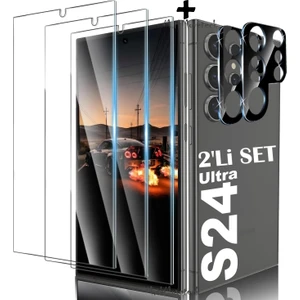 M.Tk Moveteck Samsung Galaxy S24 Ultra Ekran Koruyucu Nano Cam + Lens Koruyucu Cam 2'Li Set 9H Temperli Lens Camı