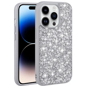 Apple iPhone 14 Pro - Uyumlu Parlak Taşlı Tasarım Cepdesin Linea Kapak-Gümüş