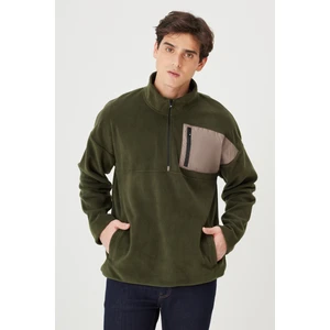 Altınyıldız Classics Erkek Haki Oversize Bol Kesim Dik Bato Yaka Cep Detaylı Fermuarlı Soğuk Geçirmez Polar Sweatshirt