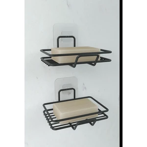 Yapışkanlı 2 Li Set Sabunluk Banyo Mutfak Lavabo Metal Katı Sabunluk Siyah