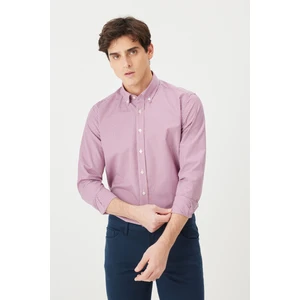 Altınyıldız Classics Erkek Turuncu Slim Fit Dar Kesim Düğmeli Yaka Pamuklu Kareli Gömlek