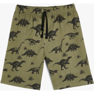 Şort Beli Bağlamalı Dinozor Baskılı Pamuklu