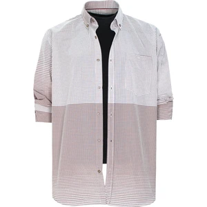 Erkek Beyaz Sütlü Kahve  Cepli Klasik Kesim Kareli Uzun Kollu Gömlek