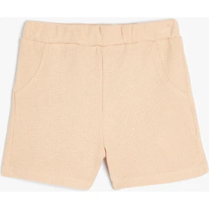 Basic Şort Dokulu Cepli Beli Lastikli