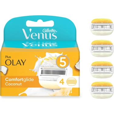 Gillette Venus Comfortglide Olay Kadın Yedek Tıraş Bıçağı 4'lü, 5 Bıçaklı Paslanmaz Çelik –