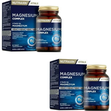 Nutraxin Magnesium Complex 60 Tablet 2 ADET Yüksek Potansiyel İçeren Türkiye Menşeli