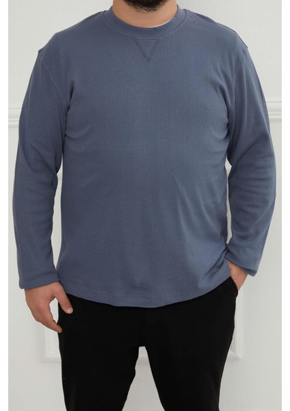 Hscstore Erkek Basic Mavi Sweatshirt - 2816