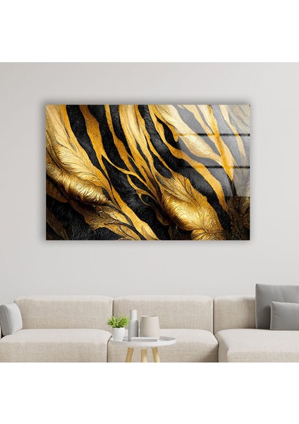 Sarı Siyah Soyut Temperli Cam Duvar Tablosu