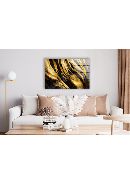 Sarı Siyah Soyut Temperli Cam Duvar Tablosu fiyatları
