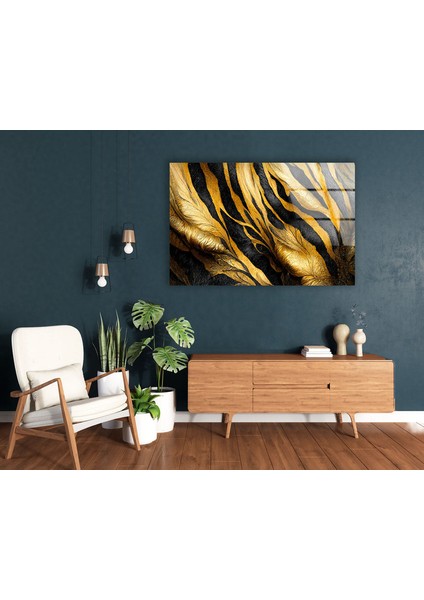 Sarı Siyah Soyut Temperli Cam Duvar Tablosu modelleri