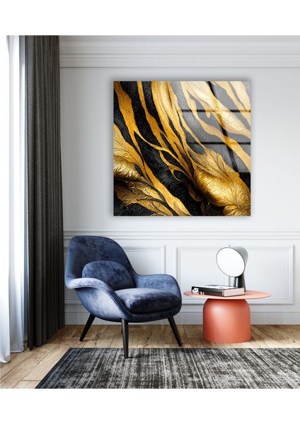 Sarı Siyah Soyut Temperli Cam Duvar Tablosu fırsatları