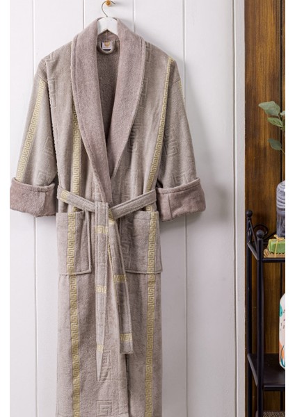 Naturel %100 Cotton Ihraç Ürünü Lüx Şeritli Şal Yaka Greek Kadife Erkek Bornozu