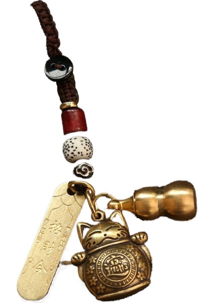 Pirinç Şanslı Kedi Şanslı Anahtarlık Kolye 1 Adet (Yurt Dışından)