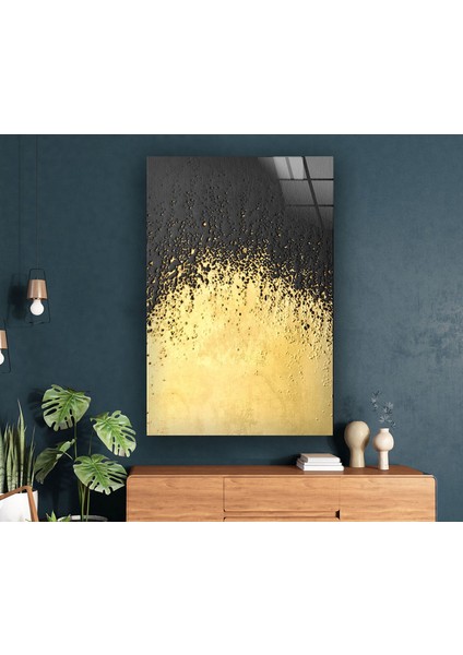Sari Siyah Soyut Temperli Cam Duvar Tablosu