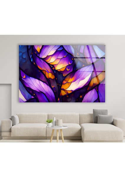 Mor Soyut Temperli Cam Duvar Tablosu fiyatları