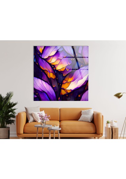 Mor Soyut Temperli Cam Duvar Tablosu modelleri