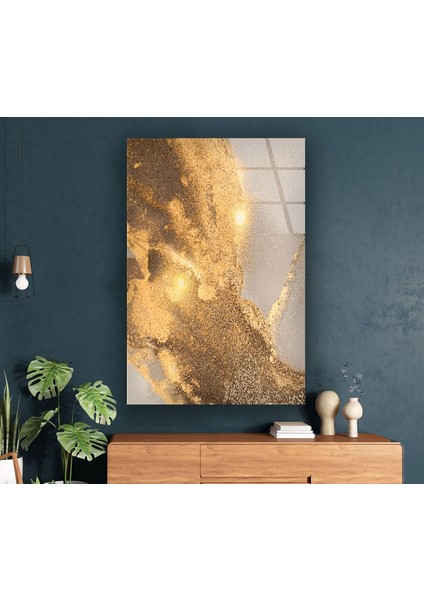 Kahverengi Soyut Temperli Cam Duvar Tablosu