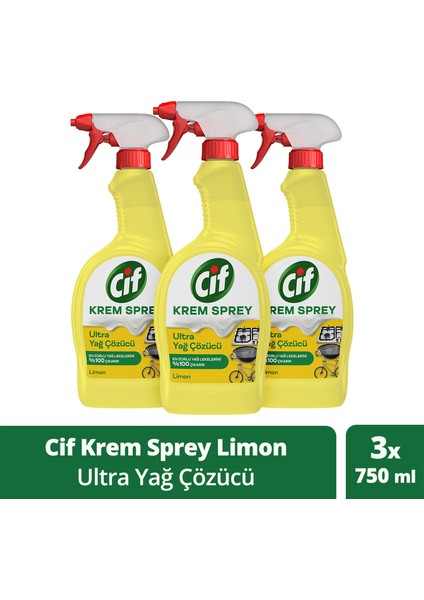 Krem Sprey Limon Ultra Yağ Çözücü Yüzey Temizleyici 750 ml X3