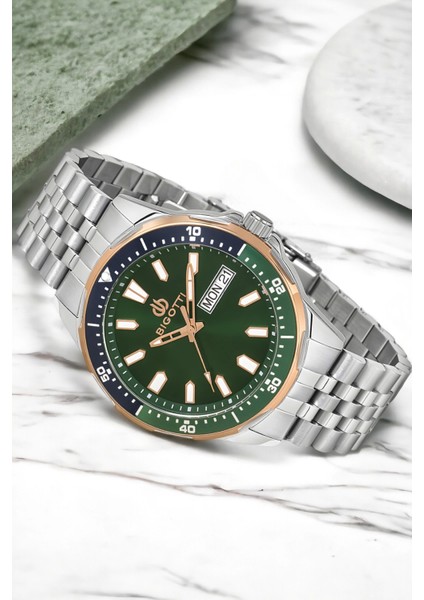 Fonksiyon Erkek Kol Saati Gümüş-Yeşil Renk BG.1.10320.4 Çelik Kasa&kordon+Bileklik Hediye ZMB012 modelleri