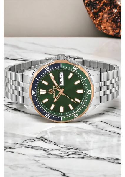 Fonksiyon Erkek Kol Saati Gümüş-Yeşil Renk BG.1.10320.4 Çelik Kasa&kordon+Bileklik Hediye ZMB012 fırsatları