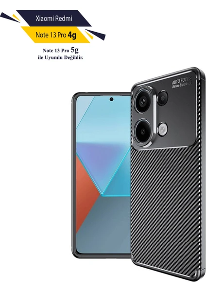 Case 4u Xiaomi Redmi Note 13 Pro 4g Uyumlu Kılıf Rugged Armor Karbon Desenli Negro Silikon Arka Kapak Siyah