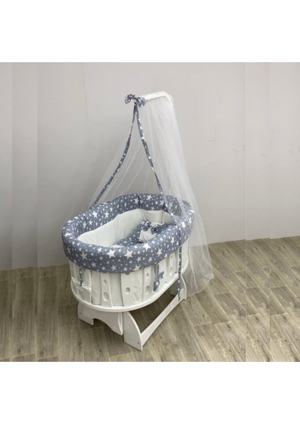 Çocuk Dünyası Dream Ahşap Kenarlı Cibinlikli Oyuncaklı Bebek Hamak Beşik