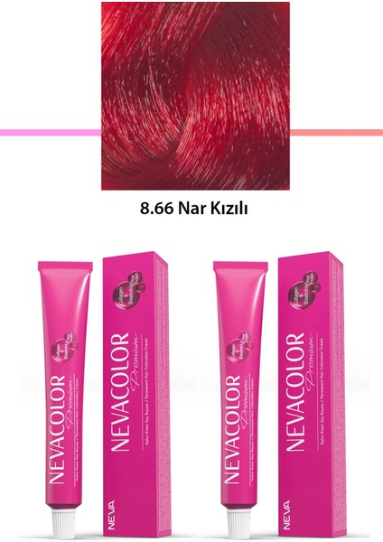 2 Li Set Premium 8.66 Nar Kızılı - Kalıcı Krem Saç Boyası 2 x 50 G Tüp