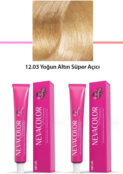 2 Li Set Premium 12.03 Yoğun Altın Süper Açıcı - Kalıcı Krem Saç Boyası 2 x 50 G Tüp