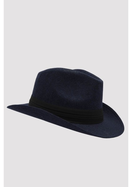 Erkek Lacivert Fötr Kovboy Şapka