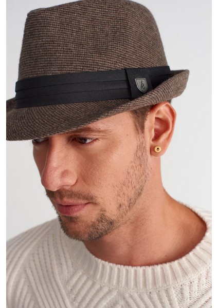 Erkek Bantlı Yün Fötr Şapka - Kahve