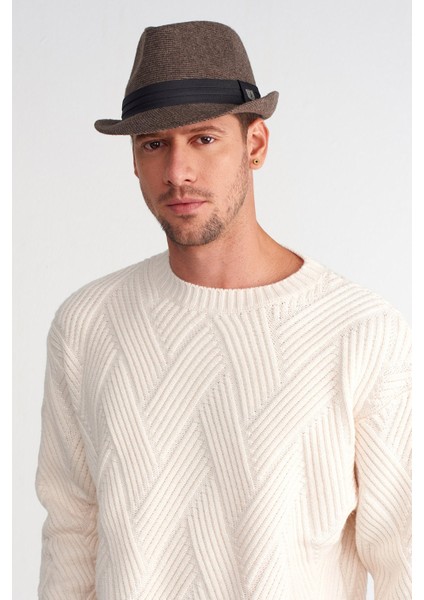 Erkek Bantlı Yün Fötr Şapka - Kahve modelleri