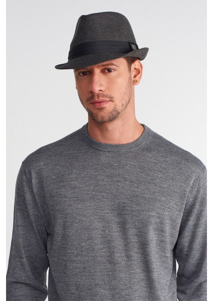 Erkek Bantlı Yün Fötr Şapka - Füme fiyatları