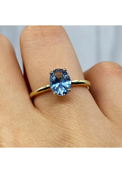 FasekGold 1.50 Karat London Blue Topaz Tektaş 925 Ayar Gümüş Evlilik Teklifi Yüzüğü-Hediye Gümüş Tektaş Yüzük