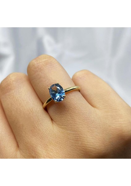 FasekGold 1.50 Karat London Blue Topaz Tektaş 925 Ayar Gümüş Evlilik Teklifi Yüzüğü-Hediye Gümüş Tektaş Yüzük