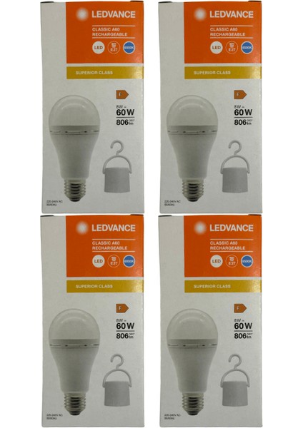 Ledvance 8W (60W) 6500K (Beyaz Işık) Şarj Edilebilir E27 Duylu LED Ampul (4 Adet)